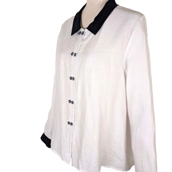 Niche Nilgun Derman Women's LG White Crinkle Viscose Button Front Top Blouse - Picture 3 of 7